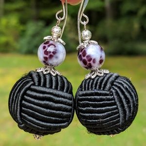 Handmade earrings with nylon black balls and beads